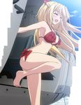  ^_^ absolute_duo aircraft bikini blonde_hair closed_eyes cloud day helicopter highres lilith_bristol long_hair screencap sky solo strap_gap swimsuit 
