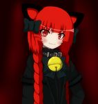 animal_ears bell bell_collar blush bow braid cat_ears collar commentary_request hair_bow highres kaenbyou_rin red_eyes red_hair seo_haruto smirk solo touhou twin_braids 