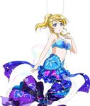  :o ayase_eli bikini_top blonde_hair blue_eyes breasts circlet earrings jewelry long_hair looking_at_viewer love_live! love_live!_school_idol_festival love_live!_school_idol_project medium_breasts mermaid_costume midriff official_art ponytail smile solo strapless strapless_bikini third-party_edit transparent_background wire_work 