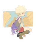  bad_id bad_pixiv_id bag blonde_hair boots building candy earrings food high_heels jewelry lamppost lollipop meily mouth_hold orange_eyes original profile short_hair skull solo squatting tank_top tattoo 