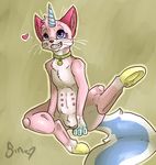  blue_eyes equine feline female feral fur hooves horn hybrid mammal pink_fur poisindoodles pussy simple_background teats the_lego_movie unicorn unikitty 