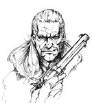  bosatsu_touge facial_hair greyscale gun handgun highres long_hair male_focus metal_gear_(series) metal_gear_solid monochrome mustache old_man pistol revolver revolver_ocelot sketch solo upper_body weapon 