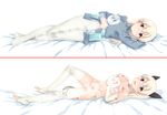  animal_ears blonde_hair dakimakura eila_ilmatar_juutilainen flat_chest fox_ears fox_tail long_hair lying military military_uniform multiple_views nipples okina_ika pantyhose purple_eyes sample strike_witches tail uniform white_legwear world_witches_series 