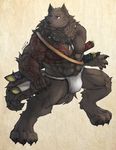  2015 abs anthro biceps big_muscles black_nose canine cinna-tree claws clothed clothing digitigrade fluff fundoshi fur half-dressed male mammal muscles necklace paws pecs pose solo standing sword tattoo topless underwear weapon 