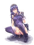  armor blue_eyes blue_hair blush dildo finger_to_face fingerless_gloves fire_emblem fire_emblem:_kakusei gloves highres long_hair lucina no_panties object_insertion open_mouth pocari66 pussy pussy_juice solo squatting tiara vaginal vaginal_object_insertion 