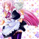  apron blush breasts closed_eyes frills garter_straps kirika_(tempo) large_breasts long_hair maid maid_headdress ootori_kanae_(soukou_akki_muramasa) open_mouth pink_hair skirt smile solo soukou_akki_muramasa thighhighs very_long_hair zettai_ryouiki 