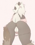  2015 animated anthro back bear black_fur black_nose bow_tie butt clothed clothing dorite female fur looking_back male mammal panda panties penis plain_background pussy teeth terrabutt uncut underwear white_fur 