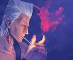  absurdres blue_eyes cigarette earrings grey_hair highres jean_pierre_polnareff jewelry jojo_no_kimyou_na_bouken male_focus sasamura solo 