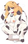  2012 akitaka blonde_hair blush bovine cattle cum female hair kemono long_hair mammal masturbation milk nipples pussy yellow_eyes 