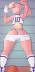  2015 anthro back basketball blue_eyes butt clothing dorite female gloves lagomorph lola_bunny looking_at_viewer looking_back mammal open_mouth pink_nose rabbit shirt shoes shorts socks space_jam tank_top teeth thong tongue underwear warner_brothers 