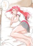  aikatsu! aikatsu!_(series) artist_name bad_id bad_pixiv_id bare_legs barefoot bed bed_sheet long_hair lying miniskirt on_side otoshiro_seira pillow pillow_hug red_hair shinoasa sketch skirt sleeping solo translation_request twitter_username 