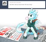  2015 ambiguous_gender ask_blog asphagnum blue_hair claws dragon english_text feathers fur furred_dragon green_eyes hair mammal patch_(character) paws text tumblr white_fur wings 