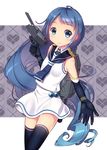  bad_id bad_pixiv_id blue_eyes blue_hair cannon cnm dress elbow_gloves gloves kantai_collection long_hair looking_at_viewer sailor_collar samidare_(kantai_collection) smile solo thighhighs very_long_hair 