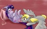  2015 archonix blonde_hair blush cunnilingus cutie_mark derp derpy_hooves_(mlp) duo equine female feral friendship_is_magic fur grey_fur hair hooves horn legs_up lesbian mammal my_little_pony open_mouth oral pegasus pillow purple_eyes purple_hair pussy pussy_juice sex tongue twilight_sparkle_(mlp) unicorn vaginal wings yellow_eyes 