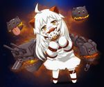  ahoge dress escort_fortress_(kantai_collection) floating_fortress_(kantai_collection) horns kantai_collection long_hair looking_at_viewer machinery mittens northern_ocean_hime open_mouth shinkaisei-kan sunago turret white_dress white_hair white_skin yellow_eyes 