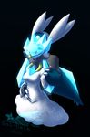  2015 alternate_color anthro black_background breasts claws clothed clothing diancie eyes_closed female gem holding latiar latios legendary_pok&eacute;mon male nintendo plain_background pok&eacute;mon pok&eacute;morph video_games 