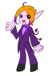  2015 blazewing_(shadowmon) clothed clothing curly_hair galladexd hair male mammal not_furry open_mouth purple_eyes shadowade shadowmon smile suit tongue 