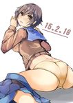  1girl :p artist_request ass blush breasts brown_eyes brown_hair corpse_party female from_behind kamui0226 large_breasts looking_back nakashima_naomi panties school_uniform serafuku short_hair skirt skirt_pull solo tongue tongue_out underwear wariza 