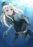  blue_eyes blush hyuuga_azuri kantai_collection light pale_skin parted_lips silver_hair solo submerged u-511_(kantai_collection) underwater 