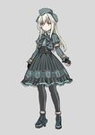  adapted_costume alternate_costume bow dress fingerless_gloves garrison_cap gloves hat highres kantai_collection light_brown_hair long_hair looking_at_viewer north_abyssor pantyhose simple_background sketch solo striped striped_dress u-511_(kantai_collection) 