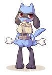  alasurth ambiguous_gender belt black_fur blue_fur blush bone canine cute fur mammal nintendo open_mouth pok&eacute;mon red_eyes riolu solo video_games 