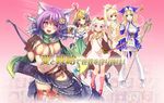  5girls animal_ears artist_request blush breasts cat_ears character_request chitose_sensou_aegis cleavage dress female jpeg_artifacts long_hair looking_at_viewer multiple_girls navel official_art sennen_sensou_aigis small_breasts smile standing straight_hair 