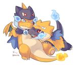  &lt;3 alasurth ambiguous_gender blue_eyes charizard cosplay cute dragon duo fire mega_charizard mega_charizard_x mega_charizard_y mega_evolution nintendo open_mouth pok&eacute;mon red_eyes teeth tongue video_games 