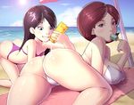  2girls apostle ass beach bikini black_hair blue_eyes blush breasts brown_eyes cleavage curvy helen_parr huge_ass large_breasts looking_at_viewer milf mother_and_daughter multiple_girls on_stomach plump popsicle sagging_breasts shiny sunscreen swimsuit the_incredibles thick_thighs thighs thong thong_bikini tongue violet_parr 