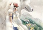  animal arm_strap bad_id bad_pixiv_id chernotrav facial_mark fur jewelry mask mononoke_hime necklace san signature traditional_media watercolor_(medium) white wolf 