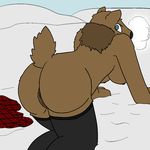  2015 aliasing all_fours anthro bear big_breasts breasts butt clothing female fur mammal nipples outside partially_clothed pussy snow solo trout_(artist) 