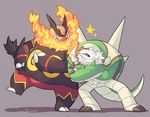  alasurth ambiguous_gender chesnaught duo emboar fire mammal nintendo open_mouth pig plain_background pok&eacute;mon porcine red_eyes rodent teeth tongue video_games 