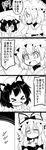  &gt;_&lt; 4koma :&lt; :o absurdres angry animal_ears blush bow bowl carrying cat_ears chen clenched_hands closed_eyes comic commentary earrings fang flying_sweatdrops food fox_tail futa_(nabezoko) gang greyscale hair_bow hair_ribbon hat highres jewelry lightning_bolt long_hair mob_cap monochrome multiple_girls o_o open_mouth pillow_hat plate revision ribbon short_hair tail tears touhou translated tray tress_ribbon v-shaped_eyebrows yakumo_ran yakumo_yukari 