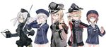  adjusting_eyewear anchor_hair_ornament aqua_eyes bad_id bad_twitter_id bare_shoulders bespectacled bismarck_(kantai_collection) black_legwear blonde_hair blue-framed_eyewear blue_eyes blush bottomless breasts brown_eyes brown_gloves brown_hair buttons clothes_writing cowboy_shot cropped_jacket detached_sleeves flying_sweatdrops fujibejifu garrison_cap glasses gloves hair_ornament hand_to_own_mouth hat holding kantai_collection long_hair long_sleeves low_twintails medium_breasts microskirt military military_hat military_uniform multiple_girls neckerchief open_mouth pantyhose peaked_cap prinz_eugen_(kantai_collection) puffy_long_sleeves puffy_sleeves red-framed_eyewear sailor_collar sailor_hat short_hair sidelocks silver_hair simple_background skirt thigh_strap trait_connection twintails u-511_(kantai_collection) uniform white_background white_hair z1_leberecht_maass_(kantai_collection) z3_max_schultz_(kantai_collection) 