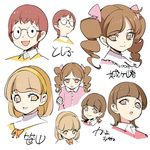  3girls :d ^_^ bangs blunt_bangs blush bow character_sheet chibi_maruko-chan closed_eyes drill_hair glasses hair_ribbon hairband jougasaki_himeko multiple_girls open_mouth pop_kyun red_hair ribbon sasayama_kazuko simple_background smile tsuchihashi_toshiko twin_drills white_background yamada_kayoko 