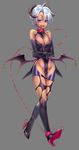  barbed_wire bare_shoulders bdsm bondage bound breasts cameltoe chain cleavage collar demon_girl elbow_gloves giuniu gloves highres horns medium_breasts original pointy_ears purple_eyes short_hair silver_hair slit_pupils solo succubus thighhighs wings 