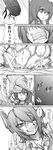  blood blood_on_face comic eyepatch greyscale hair_ornament headgear highres kantai_collection kisaragi_(kantai_collection) long_hair mitsurugi_tsurugi monochrome multiple_girls protecting short_hair tenryuu_(kantai_collection) translated 