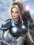  armor armored_dress banned_artist blonde_hair blue_eyes bodysuit gloves long_hair nova_(starcraft) sakimichan solo starcraft upper_body watermark weapon web_address 