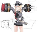  bad_id bad_twitter_id black_skirt blonde_hair blue_eyes cowboy_shot fujibejifu gloves hat holding iron_cross kantai_collection long_hair long_sleeves machinery microskirt military military_uniform open_mouth peaked_cap prinz_eugen_(kantai_collection) skirt solo turret twintails unfinished uniform white_gloves 