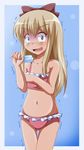  bikini blonde_hair blue_eyes bow food hair_bow long_hair open_mouth pink_bikini popsicle shishinon solo swimsuit toshinou_kyouko trembling yuru_yuri 