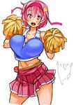  bare_shoulders blush breasts cheerleader cleavage hair_intakes hairband heart heart-shaped_pupils huge_breasts komeiji_satori midriff navel older open_mouth perky_breasts pink_eyes pink_hair pink_skirt pleated_skirt pom_poms sachito short_hair simple_background skirt sleeveless solo symbol-shaped_pupils third_eye touhou white_background 