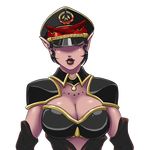  ant antennae armor arthropod black_lips breasts cleavage clothed clothing female hat insect jacques00 lips myr pointy_ears purple_skin solo trials_in_tainted_space 