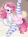  2015 blue_eyes earth_pony equine featureless_crotch female feral friendship_is_magic hair horse long_hair mammal my_little_pony navel pink_hair pinkie_pie_(mlp) pony raised_leg shepherd0821 solo spread_legs spreading striped_legwear 