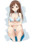  akiha_(attract) bad_id bad_twitter_id bikini breasts brown_hair choker idolmaster idolmaster_cinderella_girls large_breasts long_hair looking_at_viewer nitta_minami smile solo squatting swimsuit venus_syndrome 