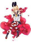  bad_id bad_twitter_id blonde_hair elbow_gloves gloves hairband heart kantai_collection long_hair shimakaze_(kantai_collection) sitting solo striped striped_legwear thighhighs youmak 