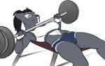  anthro bench bench_press blue_eyes breasts canine dickgirl dreadlocks faerleena gloves intersex mammal penis plain_background ponytail shysiren sports_bra sweat video_games warcraft weightlifting weights were werewolf white_background wolf worgen 