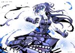  bare_shoulders black_hair blue_eyes breasts cleavage collarbone dated double_bun gauntlets gothic_lolita kantai_collection light_cruiser_oni lolita_fashion long_hair medium_breasts nyuu_(manekin-eko) shinkaisei-kan sleeveless solo turret white_skin 