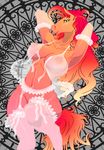  abstract_background breasts clothing equine female fur hair lingerie mammal navel nipples nyonyo pose red_hair solo tan_fur 