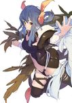  blue_hair bow dizzy guilty_gear navel red_eyes salada solo thighhighs yellow_bow 