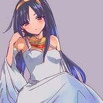  bare_shoulders black_hair breasts cleavage detached_sleeves dress egyptian hairband isis_(p&amp;d) jewelry long_hair necklace nove_(legge) puzzle_&amp;_dragons red_eyes small_breasts solo tiara white_dress 