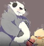  ambiguous_gender arcanine bear blush canine chubby cum dog drooling duo japanese_text male mammal nintendo oral panda pangoro penis pok&eacute;mon saliva shaking shivering steam text video_games white_monkey 